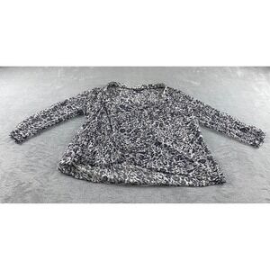 Perceptions Woman 14W Lace Blouse Faux Wrap Leopard Print Black White V-Neck Top